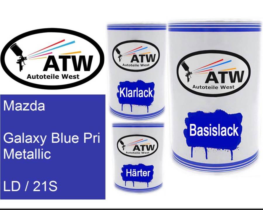 Mazda, Galaxy Blue Pri Metallic, LD / 21S: 500ml Lackdose + 500ml Klarlack + 250ml Härter - Set, von ATW Autoteile West.